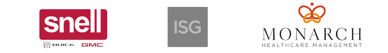Sponsor logos for Snell Automotive: Buick and GMC, ISG, and Monarch Healthcare Management
