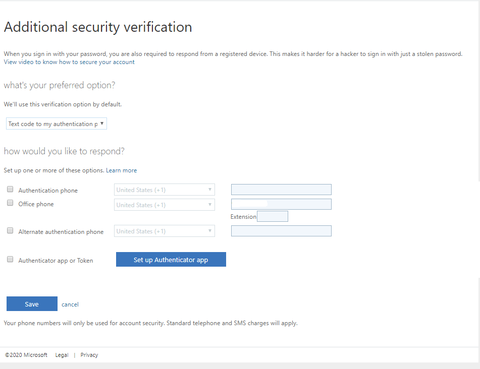 screen shot of additional security information page