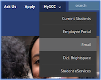 screenshot of SCC website menu showing Email selected in the menu system