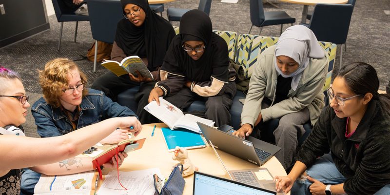 A group of SCC students studying in one of the student lounges